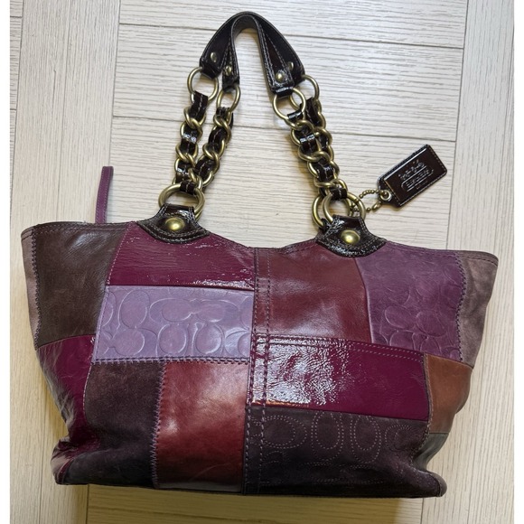 Coach Bleeker Patchwork Tote Leather Multi Brass Shoulder Bag Boho Retro Suede - Picture 10 of 12